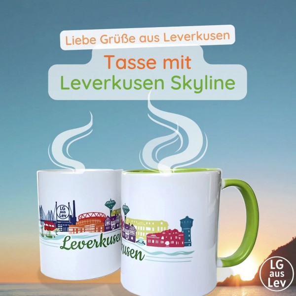 Tasse mit Leverkusen Skyline, grün