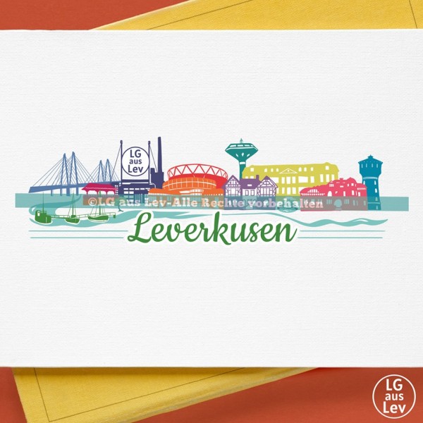 Postkarte mit Leverkusen Skyline